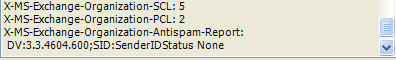 Screenshot: Message headers showing antispam headers