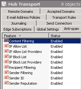 Anti-Spam Agents on Hub Transport server