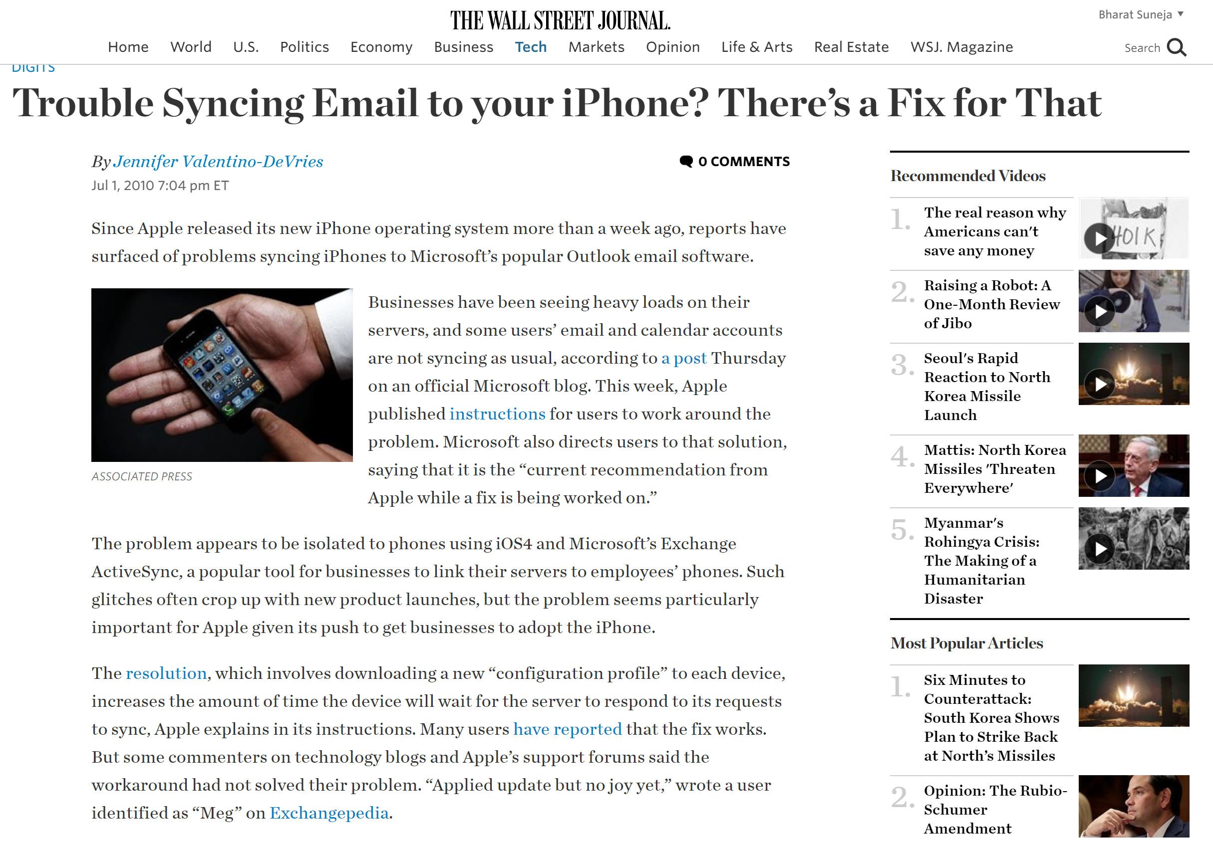 WSJ: Trouble Syncing Email to your iPhone? There’s a Fix for That