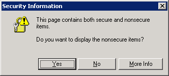 Screenshot: Internet Explorer 8 prompt when accessing insecure content over a secure session