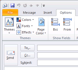 Screenshot: Outlook does not show the From field by default when composing a message