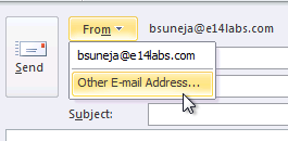 Screenshot: Select Other email address to type a proxy address in the From field