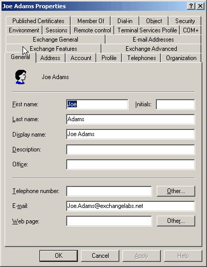 Recipient Properties - General tab