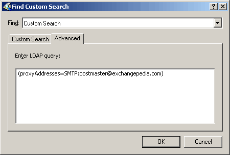 Screenshot: Active Directory Users and Computers > Saved Queries | Custom Search dialog